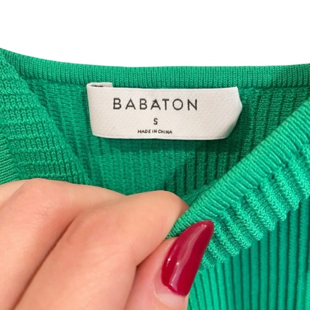 Aritzia Babaton Sculpt Knit Ribbed Mini Dress In Gloss Green - Picture 8 of 9